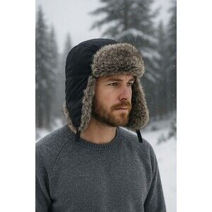 Mad Bomber Rabbit Fur Trapper Hat Black Gray L Natural Rabbit Lined Aviator